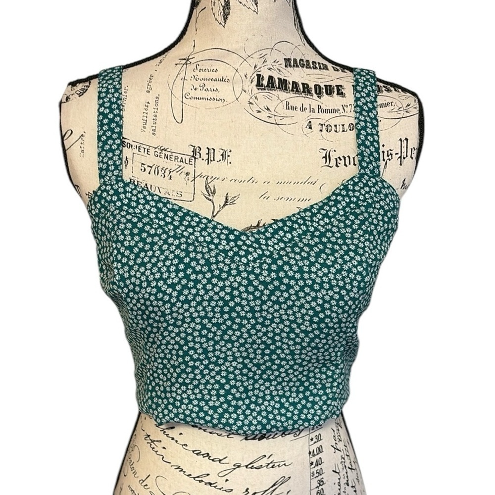 Abercrombie & Fitch Floral Crop Top Smocked Back Green & White Size S